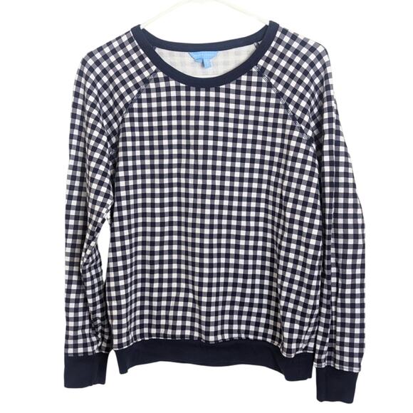Draper James Natalie Gingham Blue & White Sweatshirt Women's Size Medium - Picture 1 of 10